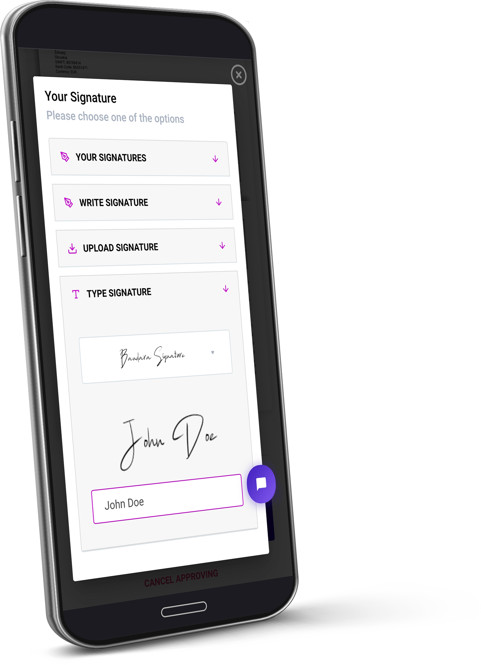 CARLAVIA eSignature am Handy