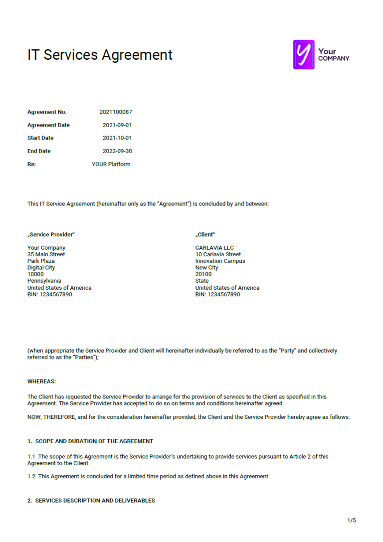 An IT Services Agreement template