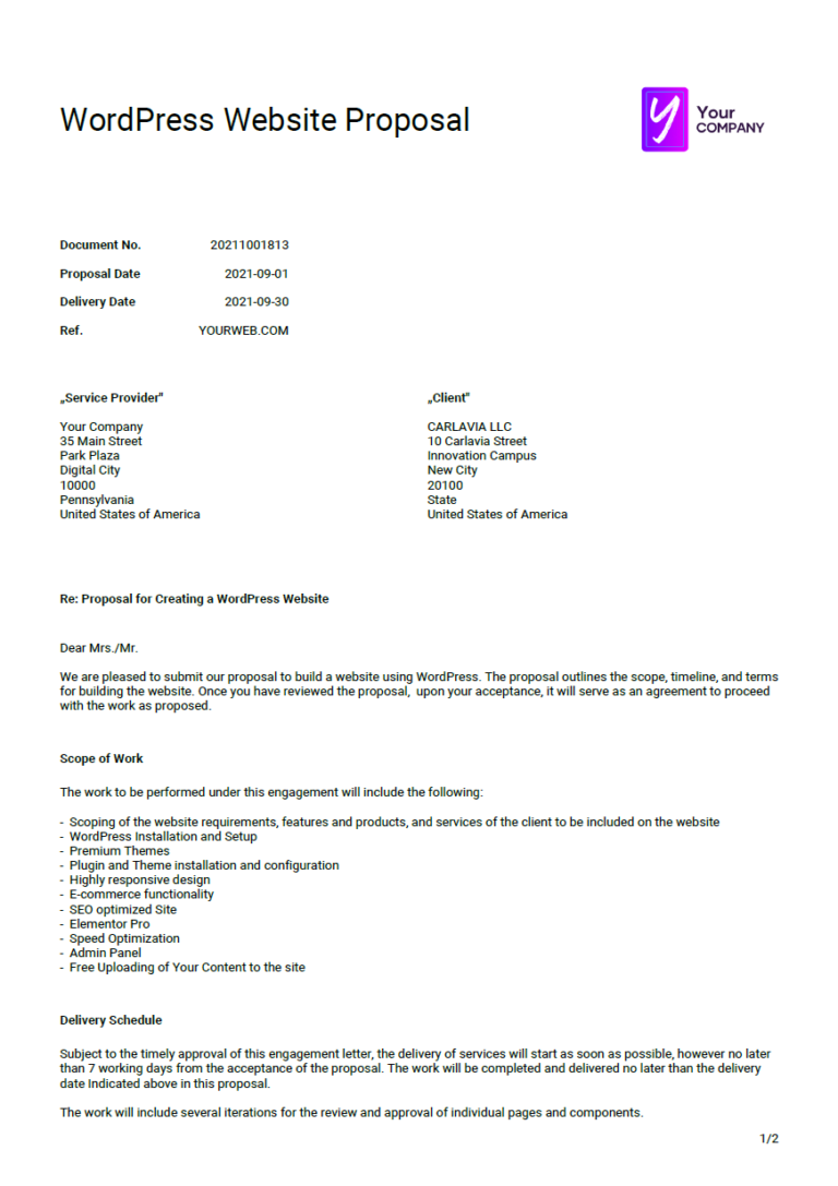 A WordPress Website Proposal template